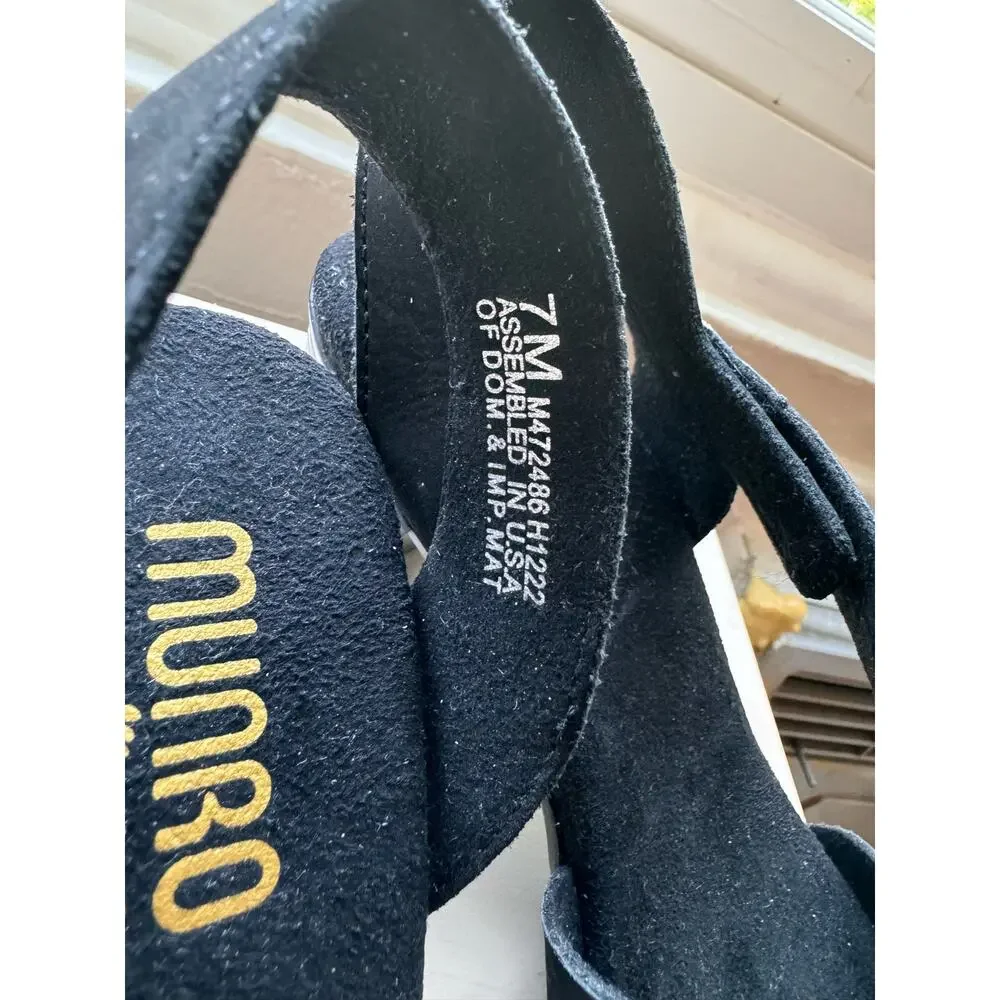 Munro Lucia Black Nubuck Heel Sandals Comfort Walking Dress Shoes Size 7